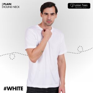 White color - Cotton blend, Round neck, Half-Sleeves T-shirt