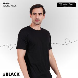 Black Color - Cotton blend, Round neck, Half-Sleeves T-shirt