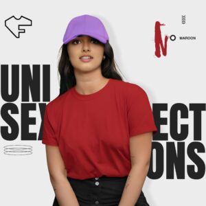 Maroon Color - Cotton blend, Round neck, Half-Sleeves T-shirt