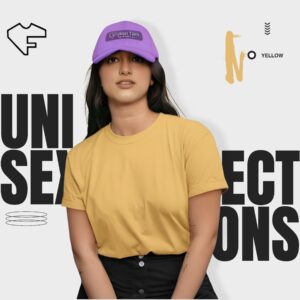 Yellow Color - Cotton blend, Round neck, Half-Sleeves T-shirt