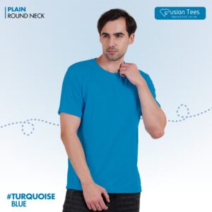 Turquoise Color - Cotton blend, Round neck, Half-Sleeves T-shirt